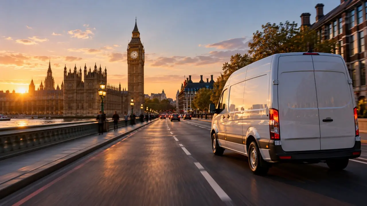 Geeroo same day courier van driving through London