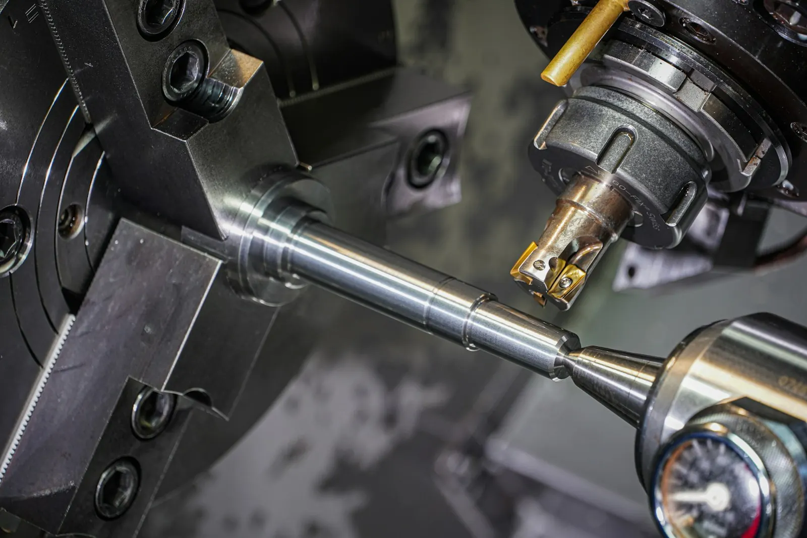 Precision part being machined on a lathe