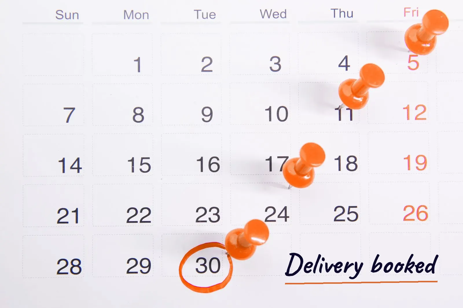 Delivery date circled on a calendar