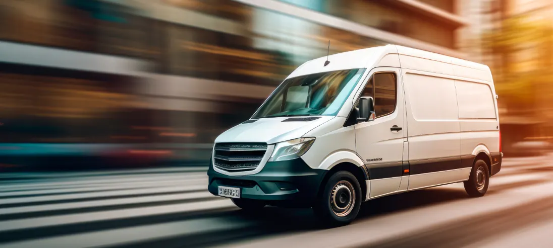 Courier van delivering time-critical items in Canary Wharf London